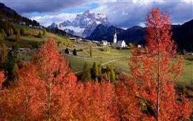 Village, town, mountains, trees, houses HD wallpaper