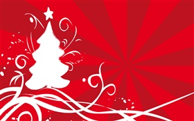 White Christmas tree, red background, vector
