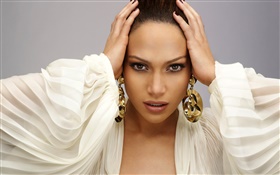 White dress girl, gold earring HD wallpaper