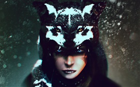 Wolf Shaman, girl, fantasy art