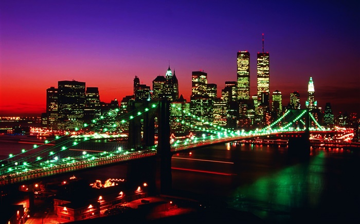 World trade center, Twin Towers, USA, bridge, nights, lights Wallpapers Pictures Photos Images