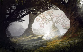 Art painting, forest, trees