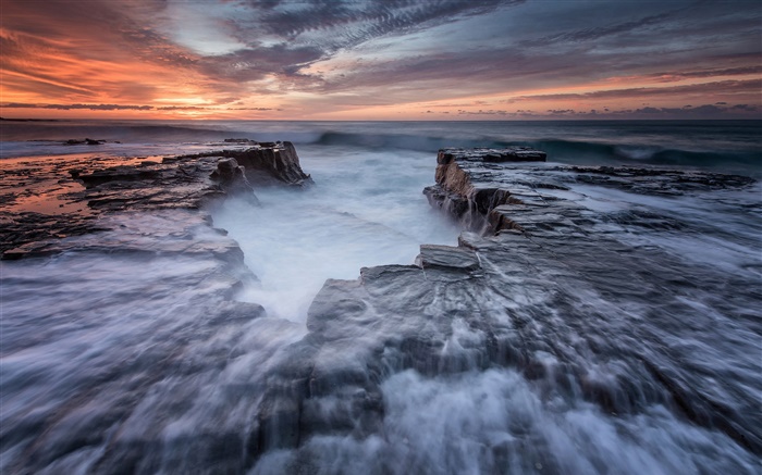Australia, New South Wales, Royal national Park, coast, sea, rocks, dawn Wallpapers Pictures Photos Images