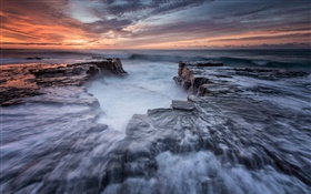 Australia, New South Wales, Royal national Park, coast, sea, rocks, dawn HD wallpaper