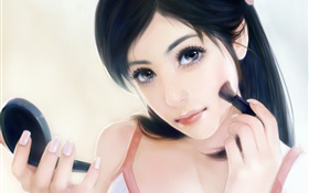 Black hair fantasy girl, make up, brush, mirror HD wallpaper