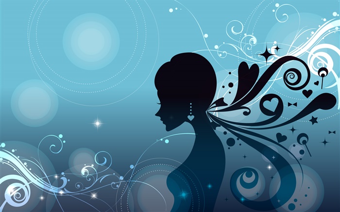 Blue background, fashion vector girl, hair style Wallpapers Pictures Photos Images