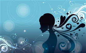 Blue background, fashion vector girl, hair style