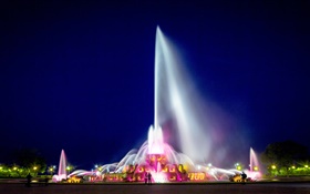 Buckingham Fountain, Chicago, Grant Park, USA, night, lights