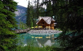 Canada, Emerald lake, Yoho National Park, forest, lake, house