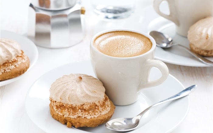 Cappuccino coffee, cup, beverage, cake Wallpapers Pictures Photos Images