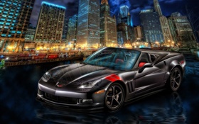 Chevrolet Corvette supercar, city, night, skyscrapers HD wallpaper