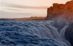 Cliff, rocks, river, waterfall HD wallpaper