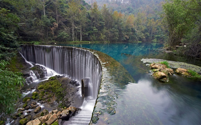 Croatia, Plitvice Lakes National Park, forest, stones, trees, waterfall Wallpapers Pictures Photos Images