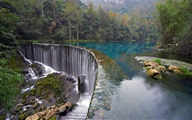 Croatia, Plitvice Lakes National Park, forest, stones, trees, waterfall HD wallpaper