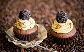 Cupcakes, cream, chocolate, coffee beans HD wallpaper