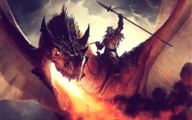 Dragon rider, fire, art painting HD wallpaper