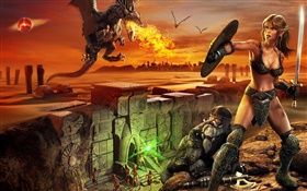 EverQuest, warrior girl, dragon, fire HD wallpaper