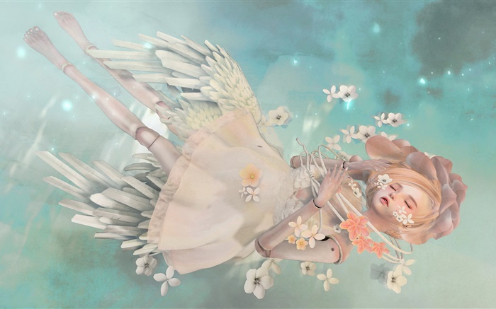 Fantasy angel girl, blonde, sleep, flowers Wallpapers Pictures Photos Images