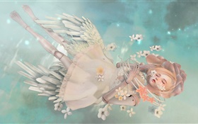 Fantasy angel girl, blonde, sleep, flowers HD wallpaper