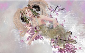 Fantasy girl, pose, blonde hair, art drawing