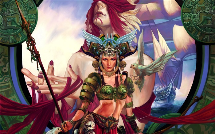 Fantasy warrior girl, bow, lance Wallpapers Pictures Photos Images