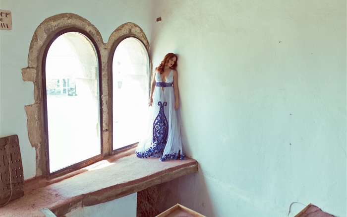 Girl stand at window side Wallpapers Pictures Photos Images
