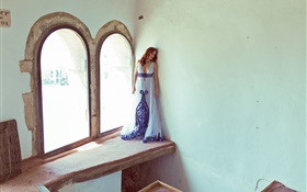 Girl stand at window side HD wallpaper