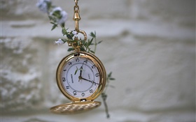 Gold watch, flowers, bokeh HD wallpaper