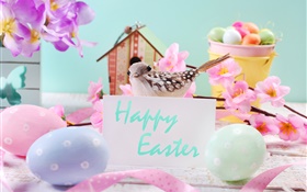 Happy Easter, flowers, eggs, decoration, spring HD wallpaper