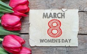 March 8, Women's Day, red tulips flowers