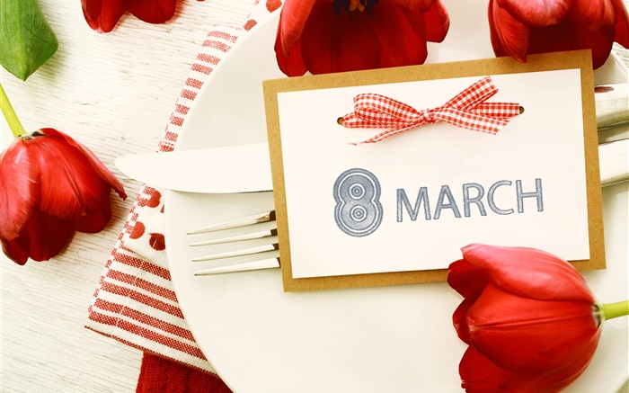 March 8, Women's Day, red tulips Wallpapers Pictures Photos Images