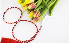 March 8, Women's Day, tulips, ribbon HD wallpaper