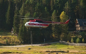 Mi-8 helicopter hovered in the air