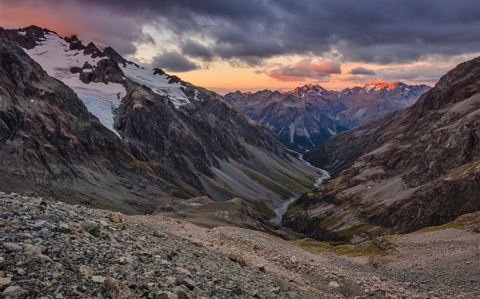 Mountains, canyon, river, clouds, sunset Wallpapers Pictures Photos Images