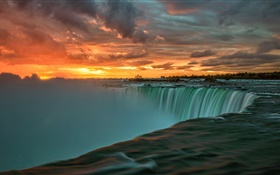 Niagara Falls at sunset, clouds, Canada HD wallpaper