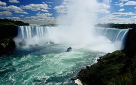 Niagara Falls, waterfalls, Canada, boat, clouds HD wallpaper