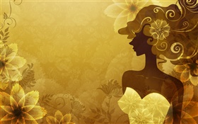 Orange style, vector girl, flowers, design pictures HD wallpaper