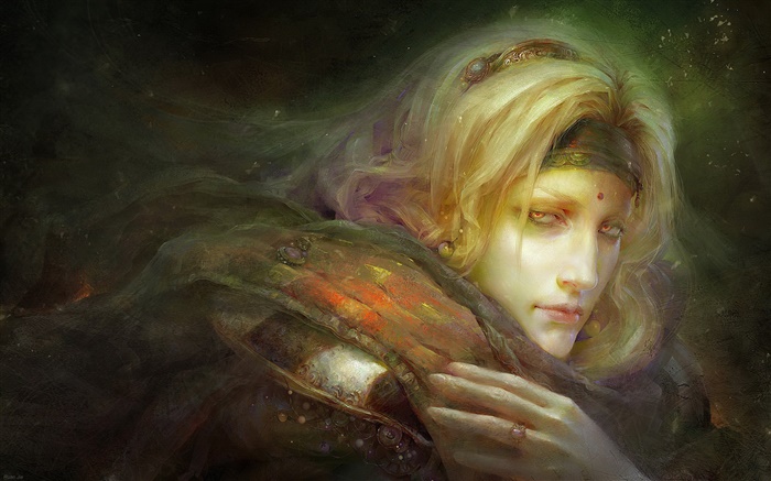 Painting art, blonde girl look back Wallpapers Pictures Photos Images