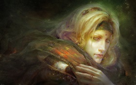 Painting art, blonde girl look back HD wallpaper