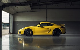 Porsche Cayman GT4 yellow supercar side view HD wallpaper