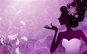 Purple style, vector girl, flower, plants HD wallpaper