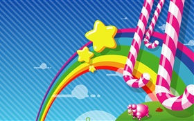 Rainbow, stars, candy, vector pictures HD wallpaper
