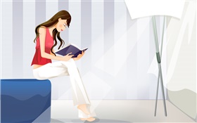 Red dress vector girl reading book HD wallpaper