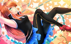Red hair anime girl, flower