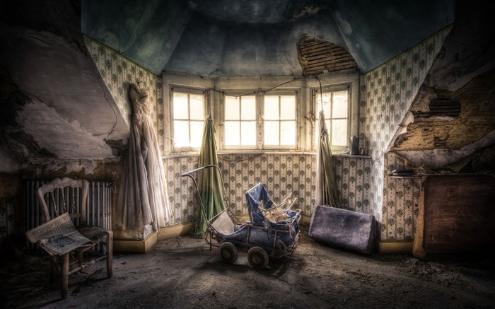 Room, window, stroller, old house Wallpapers Pictures Photos Images