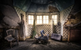 Room, window, stroller, old house HD wallpaper