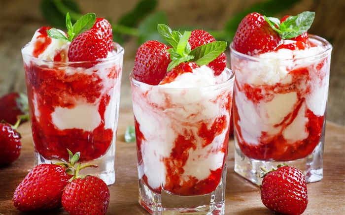 Strawberry ice cream, sweet dessert Wallpapers Pictures Photos Images