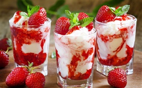 Strawberry ice cream, sweet dessert HD wallpaper
