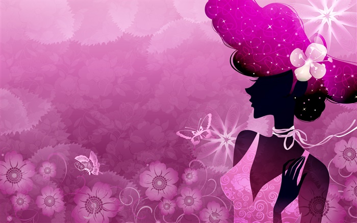 Summer, purple background, vector girl, sun, flowers, butterfly Wallpapers Pictures Photos Images