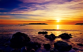 Sunset coast, stones, sea, beautiful
